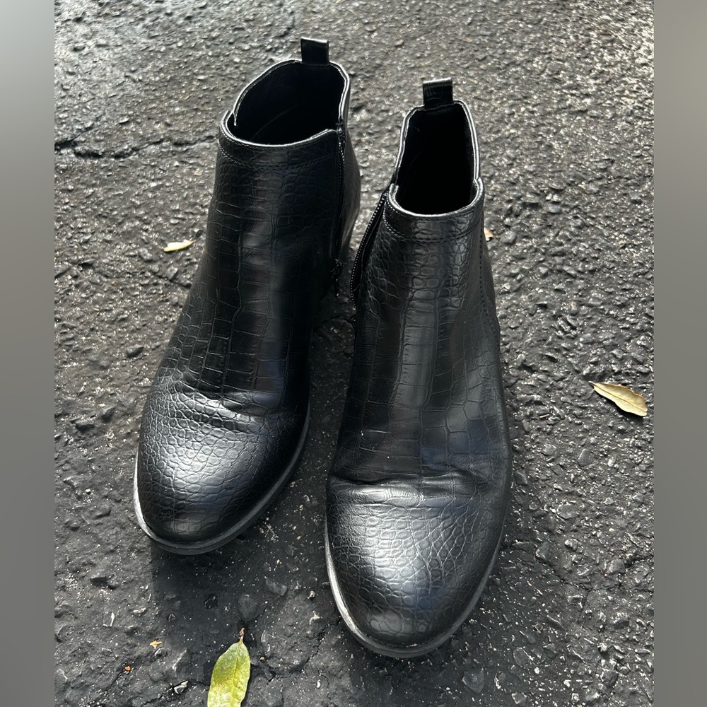 Black snakeskin booties